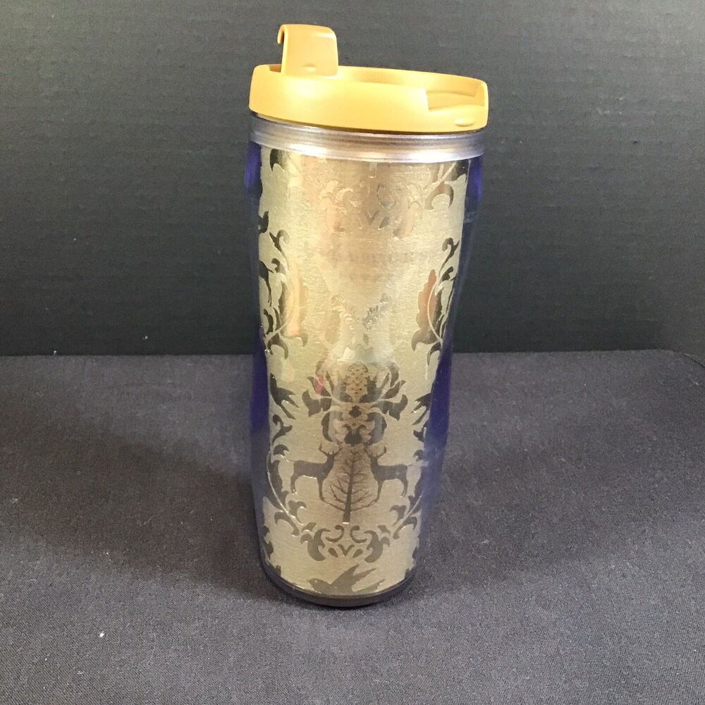 Starbucks Coffee 2008 Gold Foil Deer Holiday Christmas Travel Tumbler Lid 12oz